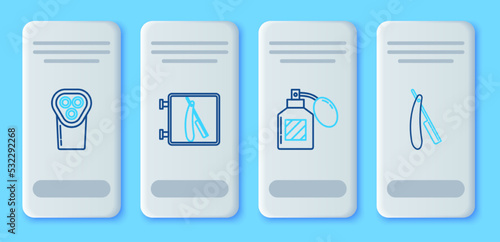 Set line Barbershop with razor, Aftershave, Electrical hair clipper shaver and Straight icon. Vector