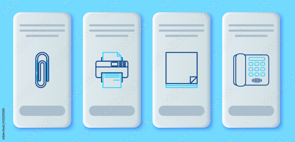 Set line Printer, File document, Paper clip and Telephone icon. Vector