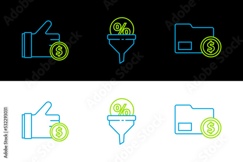 Set line Envelope with coin dollar, Hand holding and Lead management icon. Vector