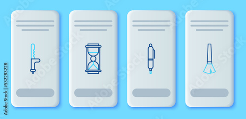 Set line Old hourglass with sand  Pen  Police rubber baton and Paint brush icon. Vector