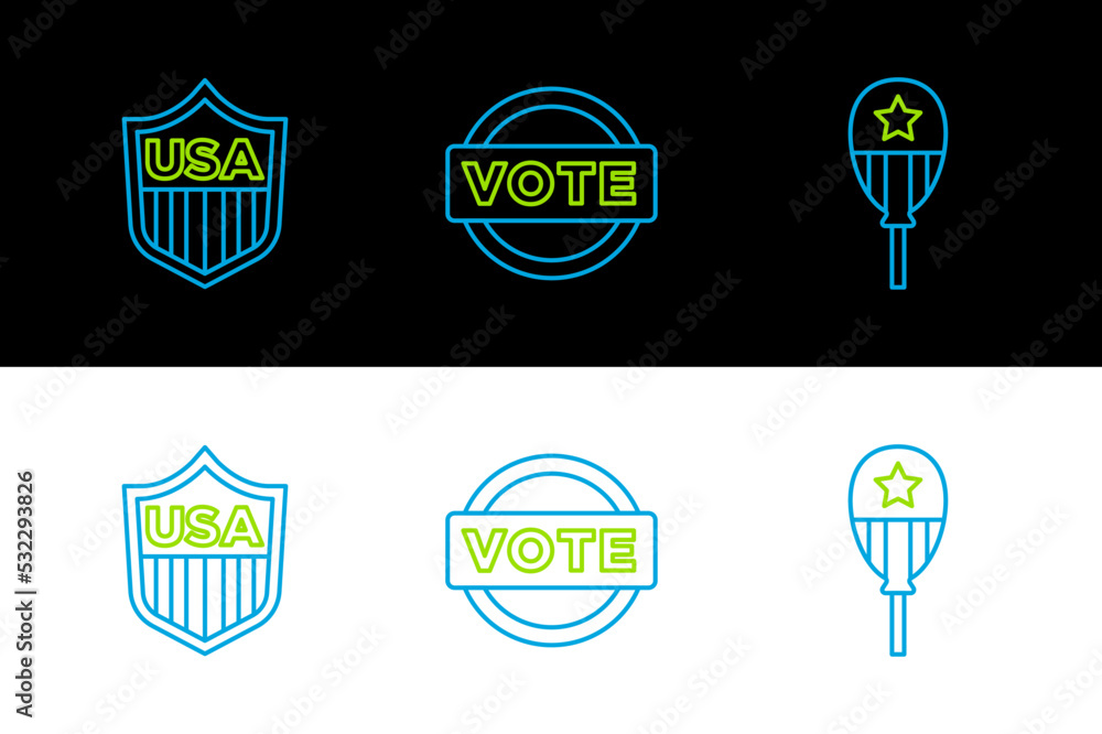 Set line Balloons, Shield with stars and Vote icon. Vector Set line Balloons, Shield with stars and Vote icon. Vector