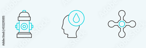 Set line Water tap, Fire hydrant and drop icon. Vector