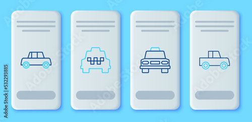 Set line Taxi car, Car and icon. Vector