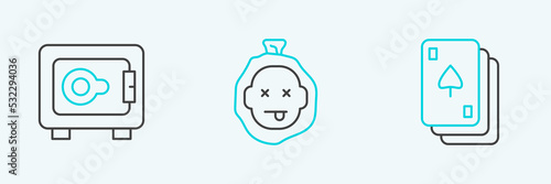 Set line Playing cards, Safe and Murder icon. Vector
