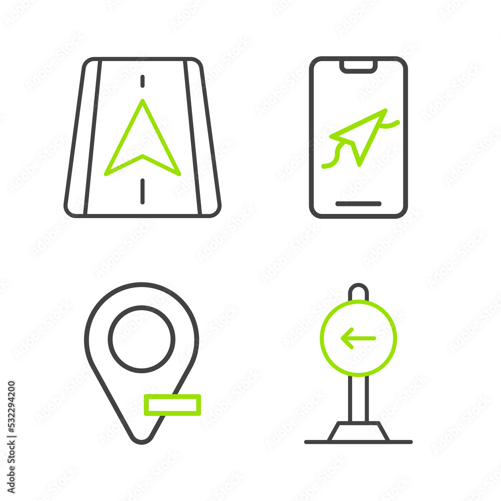 Set line Traffic sign turn left, Location, City map navigation and icon. Vector Set line Traffic sign turn left, Location, City map navigation and icon. Vector
