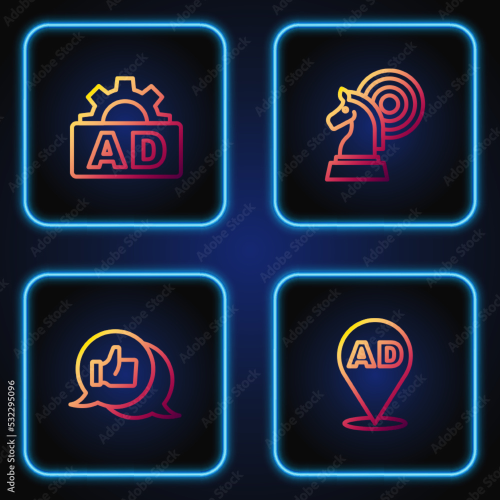 Set line Advertising, Customer product rating, and Chess. Gradient color icons. Vector Set line Advertising, Customer product rating, and Chess. Gradient color icons. Vector