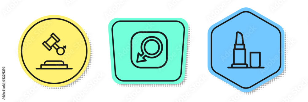 Set line Female rights, Male gender and Lipstick. Colored shapes. Vector Set line Female rights, Male gender and Lipstick. Colored shapes. Vector