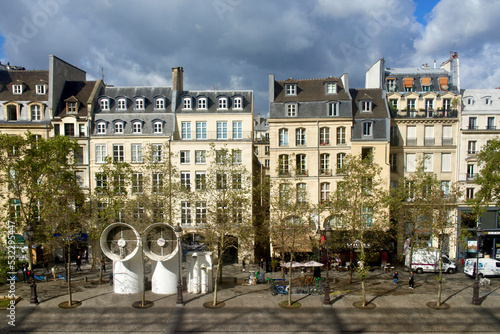 France, Paris. Houses facing Beaubourg, Centre Pompidou square photo