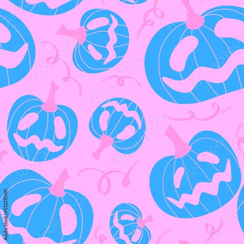 Kawaii cute cartoon Halloween pumpkins seamless pattern for wrapping and fabrics and textiles and kids print © Tetiana