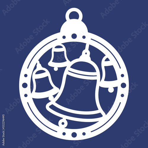 Christmas decoration vector design. Set of laser cut templates of Merry Christmas balls with bell for the Christmas tree. X-mas symbol for paper and wood cutting, printing. photo