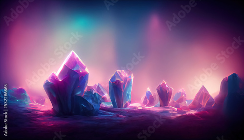Cave with pink crystals. Can be used as wallpaper or background