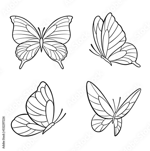 Simple butterfly black and white outline vector SVG line art