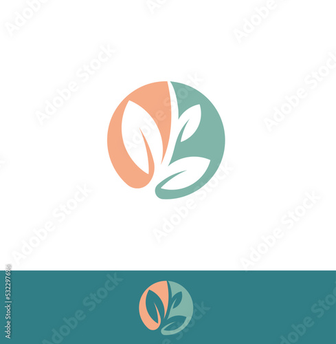 Nature round logo template. Leaves vector logo concept for harvest, garden, seedings and fertilizer. Vector illustration