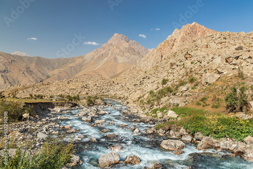 Haft Kul, Sughd Province, Tajikistan. Mountain stream in the Haft Kul, Seven Lakes, region.