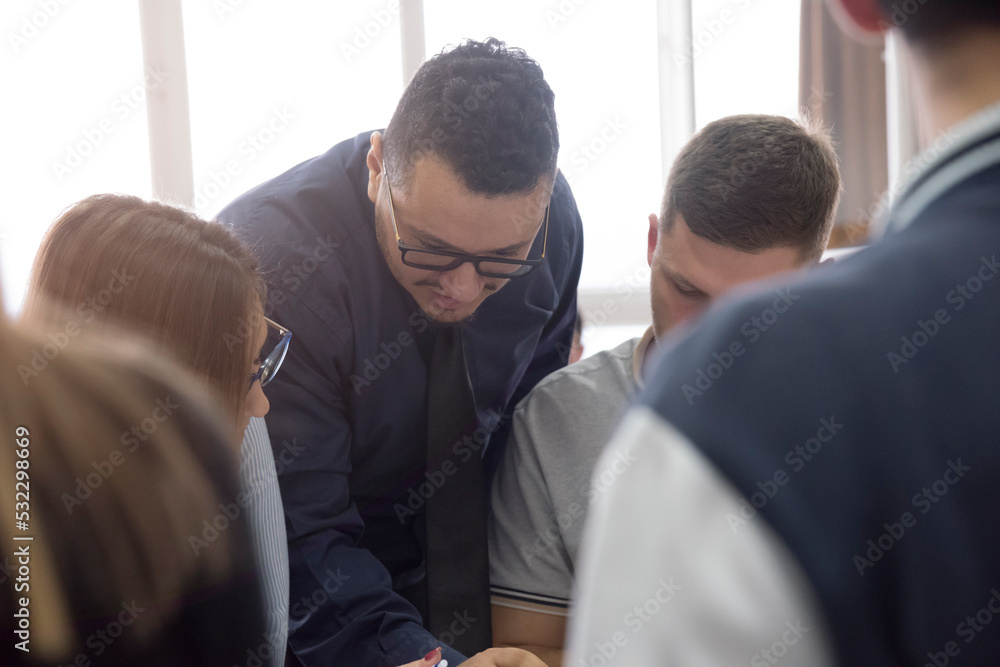 Professor having discussion with his college students Professor having discussion with his college students