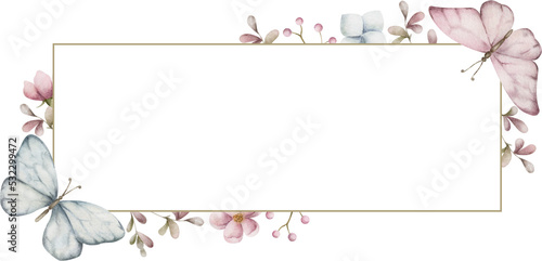 Photography Rectangle frame with flowers and butterflies
