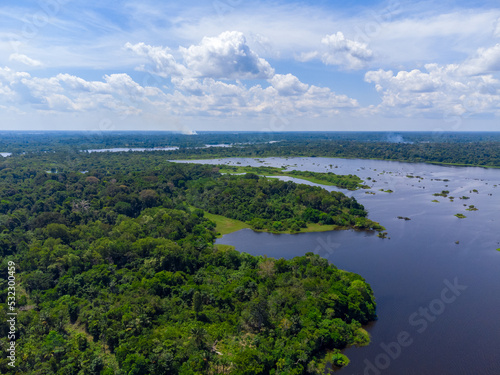 Aerial view of Igapó, the Amazon rainforest in Brazil, an incredible green landscape with lots of water and untouched nature