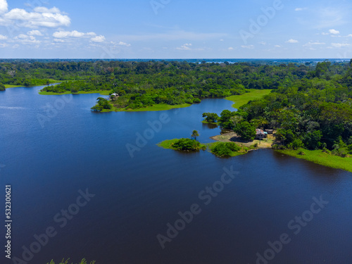 Aerial view of Igap    the Amazon rainforest in Brazil  an incredible green landscape with lots of water and untouched nature