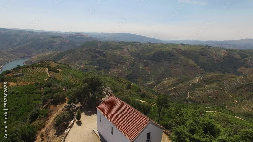 St. Leonardo da Galafura Church Aerial View. Douro Valley. River Douro Viewpoint. Wonderful Nature Landscape. Portugal 4k. Travel Destination. European Landmark Unesco St. Leonardo da Galafura Church Aerial View. Douro Valley. River Douro Viewpoint. Wonderful Nature Landscape. Portugal 4k. Travel Destination. European Landmark Unesco