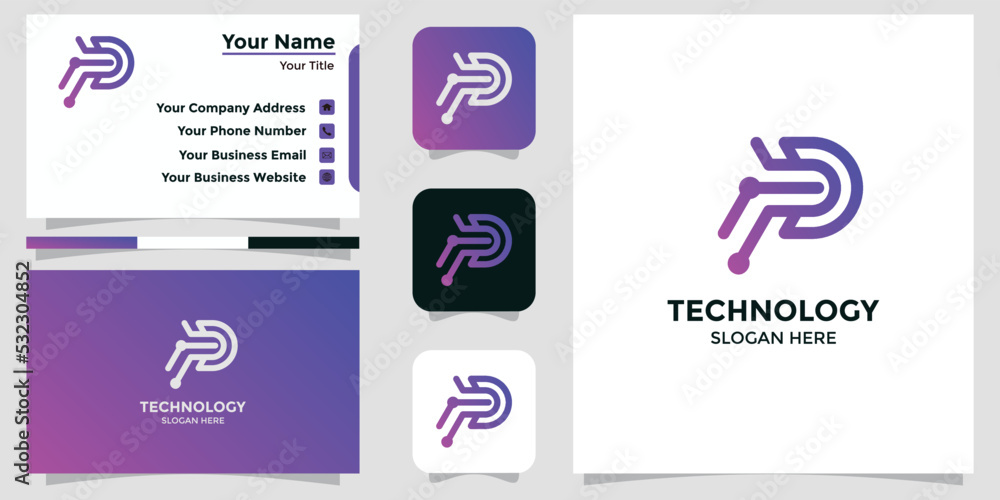 technology letter P design logo technology letter P design logo