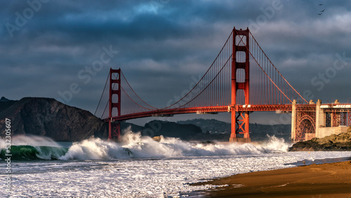 Golden Gate Bridge late afternoon with sun shinning on it during the Golden Hour.