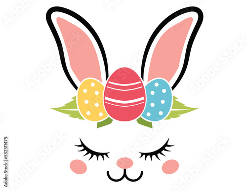 cute face of easter bunny with flowers wreath © TA design