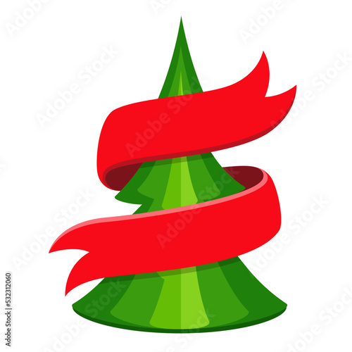 Christmas tree with red ribbon. Vector illustration