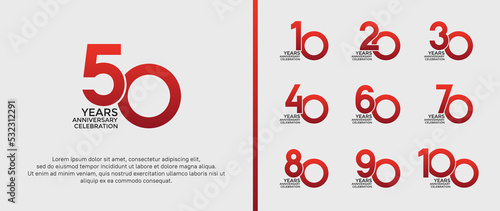 set of anniversary logotype red color on white background for celebration moment
