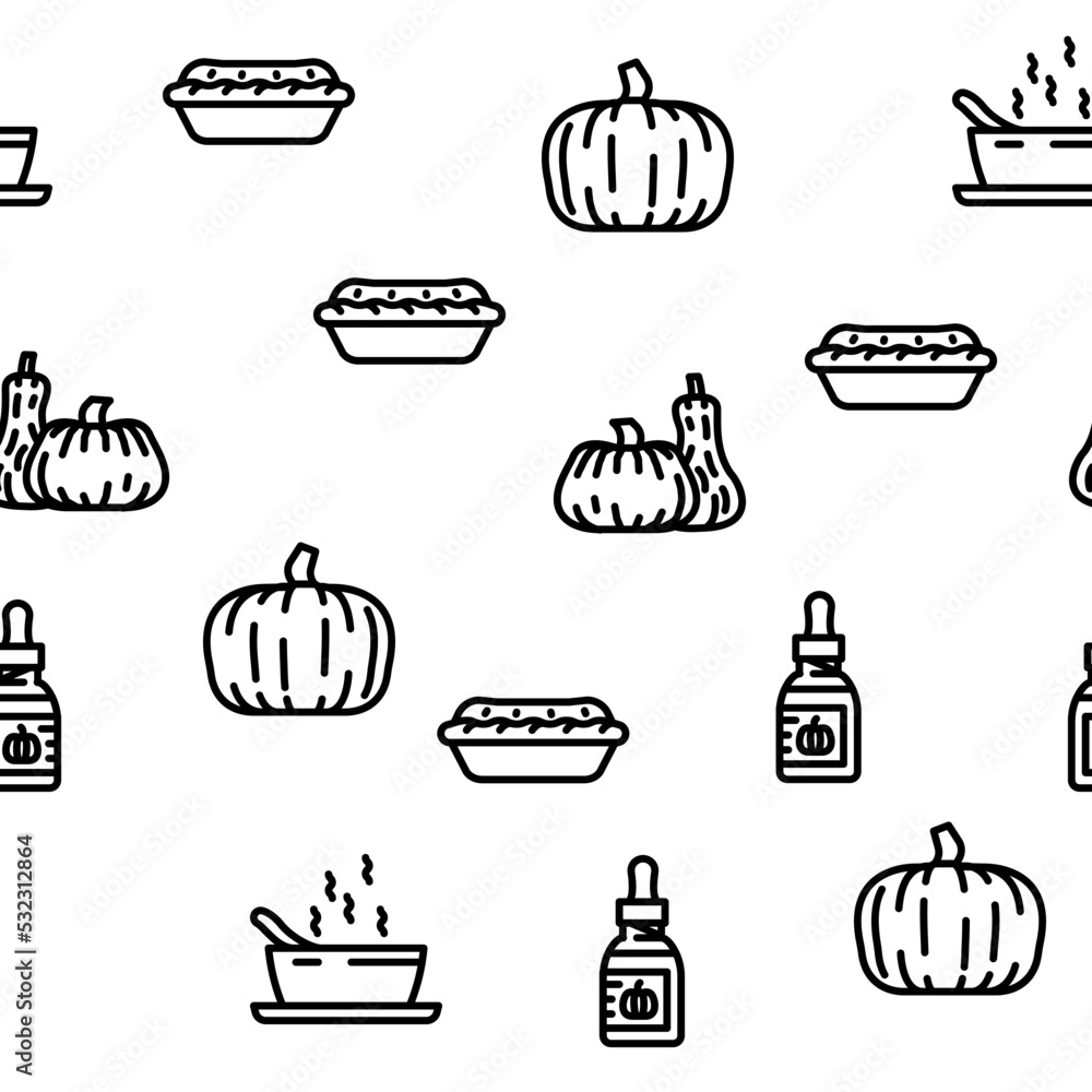 pumpkin halloween autumn orange vector seamless pattern thin line illustration