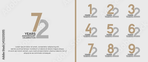 set of anniversary logotype silver and gold color on white background for celebration moment