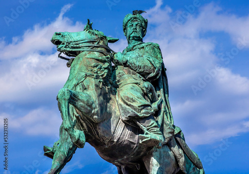 Bohdan Khmelnytsky equestrian statue, Sofiyskaya Square, Kiev, Ukraine. Founder of Ukraine Cossack State in 1654. Statue created 1881 by Sculptor Mikhail Mykeshin photo