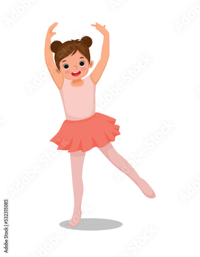 Cute little girl  ballerina practicing ballet dancing style in the room