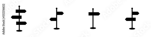 Conjunto de iconos de silueta de poste indicador. Señalización de dirección. ilustración vectorial