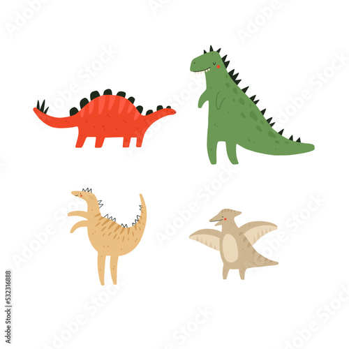 Fototapeta Naklejka Na Ścianę i Meble -  Cute dinosaur set. Collection with funny dinosaurs characters. Vector cartoon illustration.