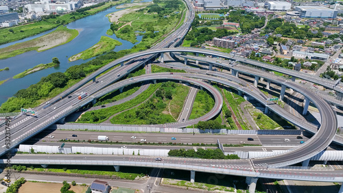 高速道路のジャンクション 空撮