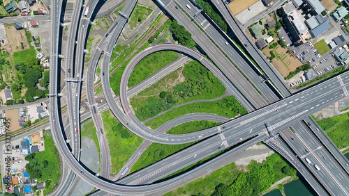 高速道路のジャンクション　真俯瞰　空撮 © metamorworks