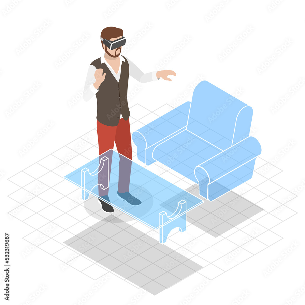 Fototapeta premium Augmented reality furniture flat isometric concept.