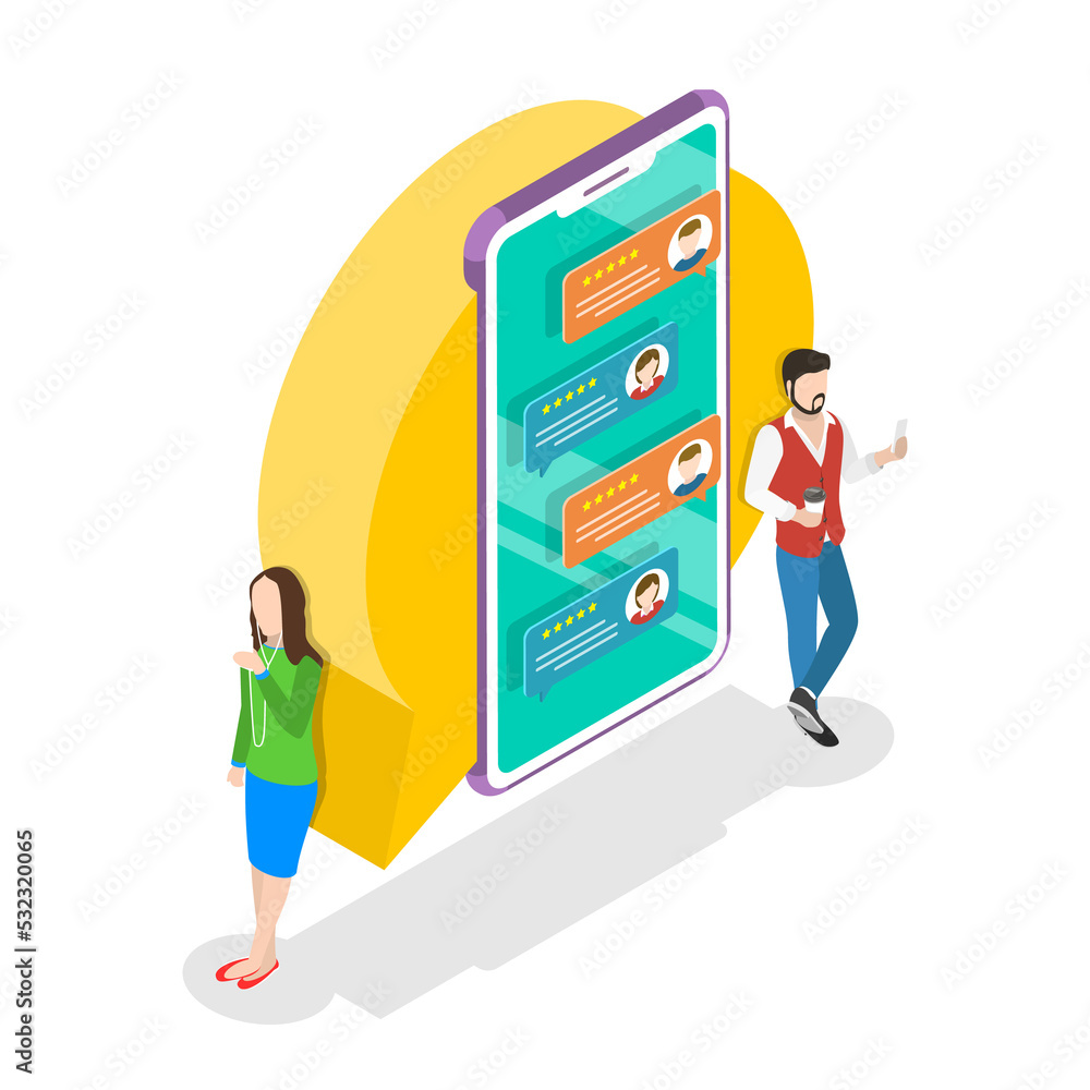 Isometric flat concept for online messenger, mobile chatting. Isometric flat concept for online messenger, mobile chatting.