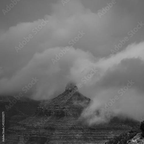 Clouds Waft Over Pyramid in Grand Canyon
