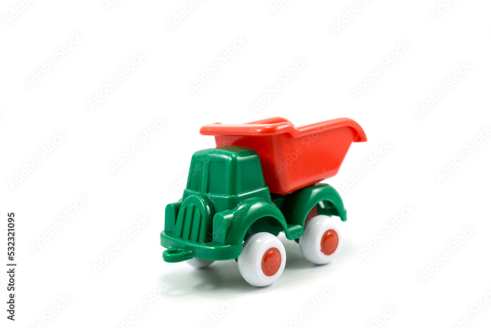green paint plastic toy mining truck isolated on white green paint plastic toy mining truck isolated on white