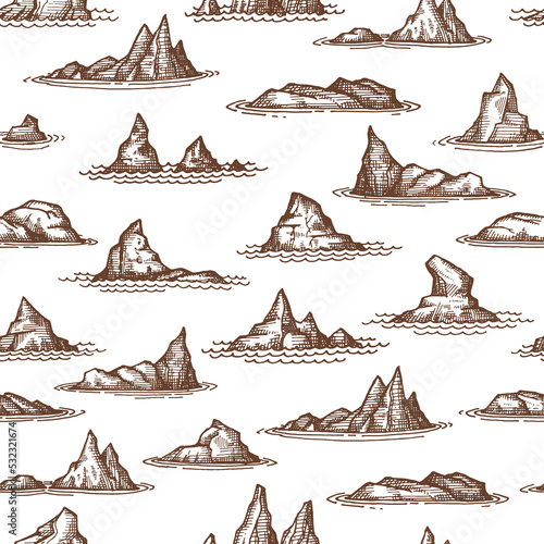Fototapeta Rocks outliers, reefs and shallows seamless pattern, vector background