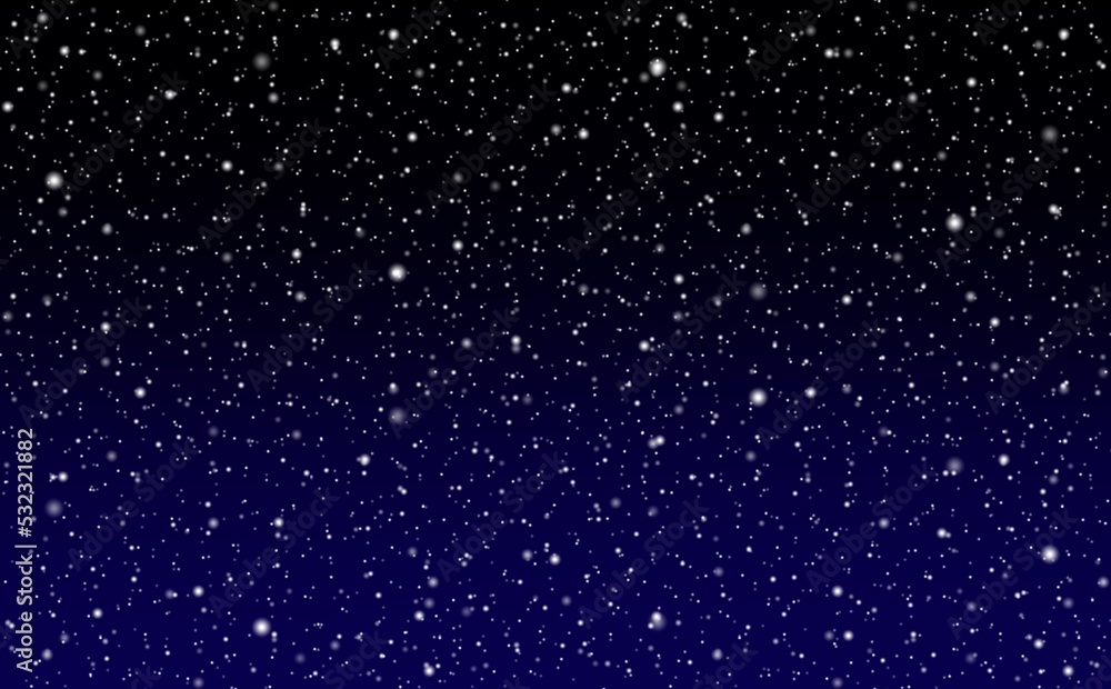 濃紺の夜空に星と雪