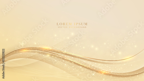 Luxury background with gold lines, sparkle glowing effect and bokeh decoration. Elegant style design template concept