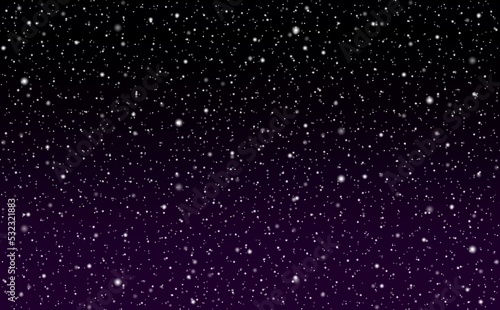 紫がかった夜空に星と雪
