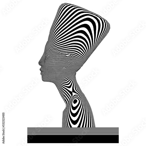 Nefertiti Queen Zebra Woman Made Of Black And White Stripes Vector. The Woman's Head Looks Like Mask.