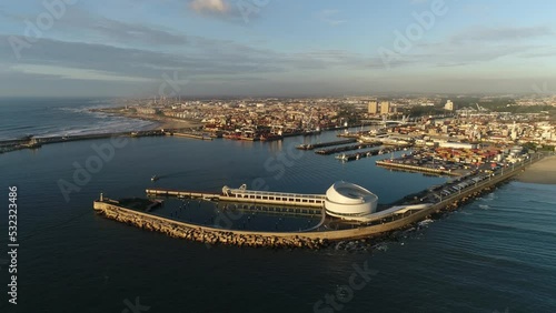 City Harbour of Matosinhos Portugal 4k. Aerial View City Skyline and Harbour. Modern Building Architecture. photo