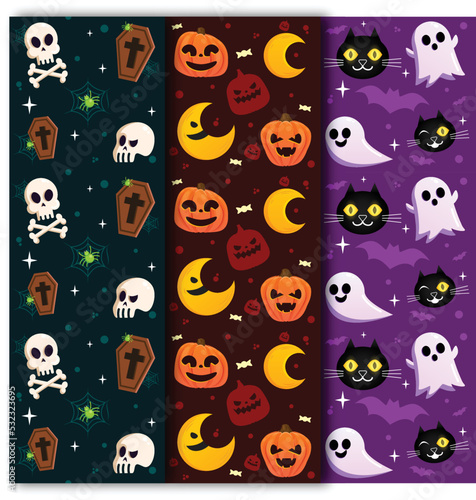 Flat happy halloween patterns pack