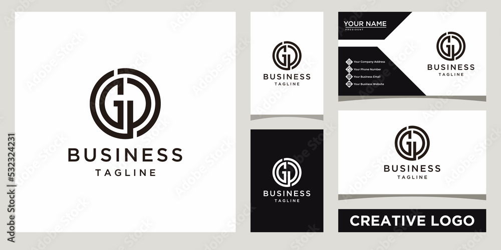 Fotografie Initials Monogram GP Circular logo design template with business card design