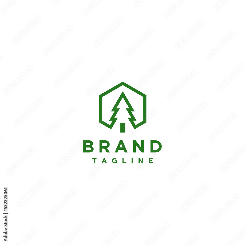 Hexagon Outline With Pine Icon Inside. Pine Tree Inside Hexagon Logo Design. Hexagon Outline With Pine Icon Inside. Pine Tree Inside Hexagon Logo Design.