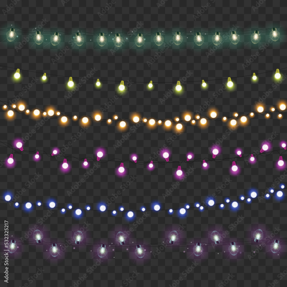 Christmas lights isolated on transparent background. Vector